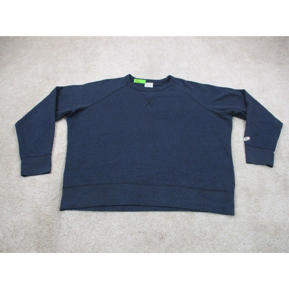 Champion Crewneck Sweatshirt Mens XL Blue Fleece Heather Raglan Sleeve Pullover
